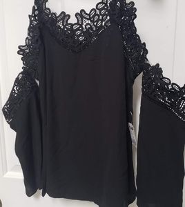 NWT black lace cold shoulder top!